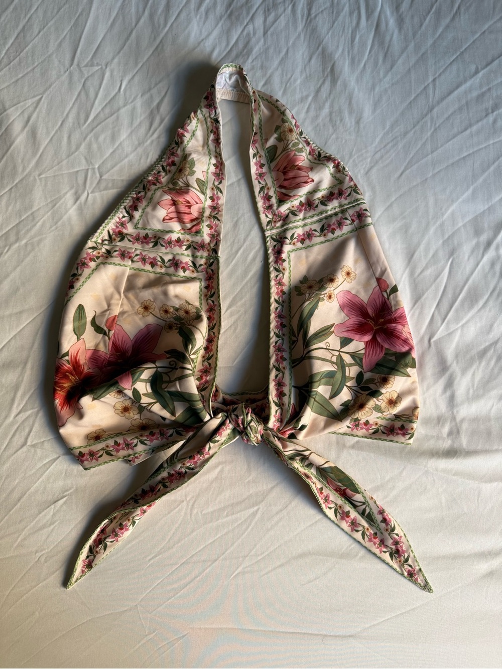 Source Unknown Pink Floral Tie-Front Scarf Halter Top